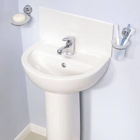 VitrA - Layton Cloakroom Basin and Pedestal - 1 Tap Hole - 2 Size Options 2 VitrA - Layton Cloakroom Basin and Pedestal - 1 Tap Hole - 2 Size Options - Image 2