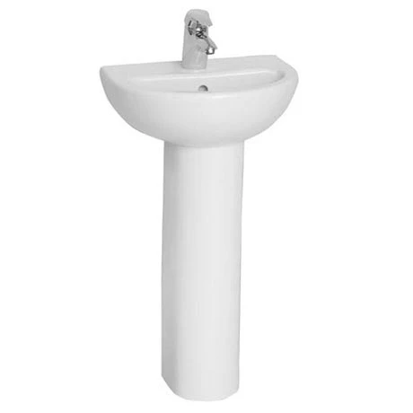 VitrA - Layton Cloakroom Basin and Pedestal - 1 Tap Hole - 2 Size Options 1 VitrA - Layton Cloakroom Basin and Pedestal - 1 Tap Hole - 2 Size Options