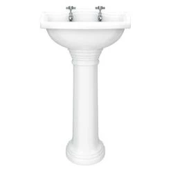 Monaco Traditional Basin + Pedestal (2 Tap Hole - Various Sizes) -Cheap Basins Store MONBASPED D2 460