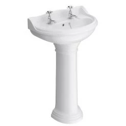 Monaco Traditional Basin + Pedestal (2 Tap Hole - Various Sizes)