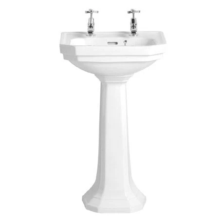 Heritage - Granley Deco 2TH Cloakroom Basin & Tall Pedestal 1 Heritage - Granley Deco 2TH Cloakroom Basin & Tall Pedestal