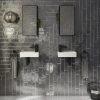 Rondo Double Wall Hung Basin Package with Matt Black Square Taps + Bottle Traps