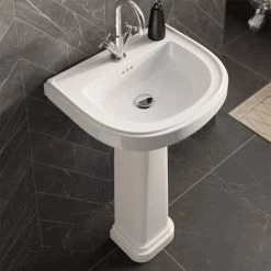 Burlington Riviera 650mm D-Shape Basin + Full Pedestal -Cheap Basins Store RIV3 1TH RIV6 D2 460 1