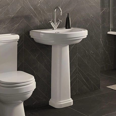 Burlington Riviera 580mm D-Shape Basin + Full Pedestal 1 Burlington Riviera 580mm D-Shape Basin + Full Pedestal