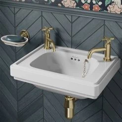 Burlington Riviera 450mm 2TH Wall Hung Cloakroom Basin -Cheap Basins Store RIV8 2TH D2 460