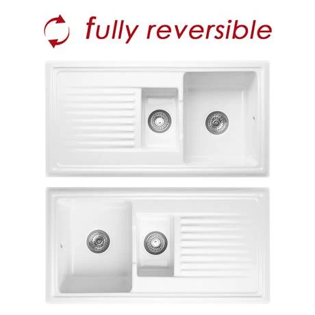 Reginox White Ceramic 1.5 Bowl Kitchen Sink - RL301CW 2 Reginox White Ceramic 1.5 Bowl Kitchen Sink - RL301CW - Image 2