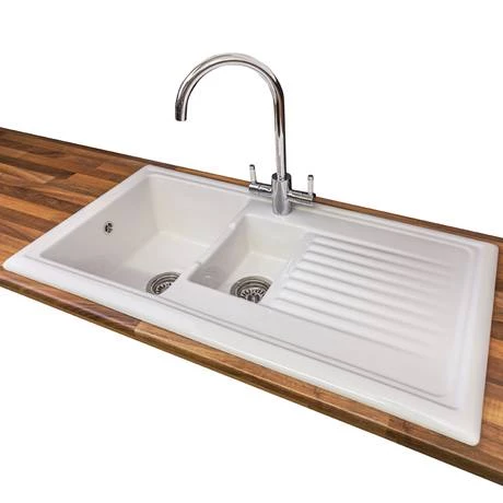 Reginox White Ceramic 1.5 Bowl Kitchen Sink - RL301CW 3 Reginox White Ceramic 1.5 Bowl Kitchen Sink - RL301CW - Image 3