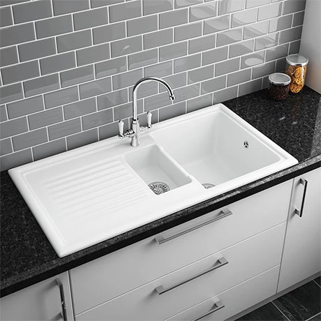 Reginox White Ceramic 1.5 Bowl Kitchen Sink - RL301CW 1 Reginox White Ceramic 1.5 Bowl Kitchen Sink - RL301CW