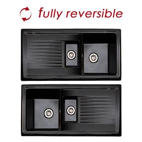 Reginox Traditional Black Ceramic 1.5 Bowl Kitchen Sink 2 Reginox Traditional Black Ceramic 1.5 Bowl Kitchen Sink - Image 2