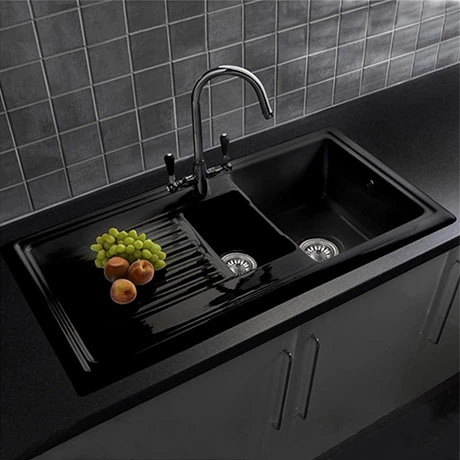 Reginox Traditional Black Ceramic 1.5 Bowl Kitchen Sink 1 Reginox Traditional Black Ceramic 1.5 Bowl Kitchen Sink