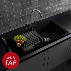 Reginox Traditional Black Ceramic 1.0 Kitchen Sink + Brooklyn Mixer Tap