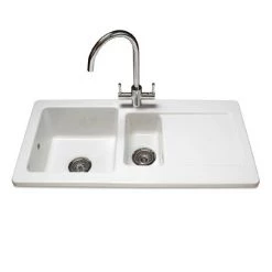 Reginox Contemporary White Ceramic 1.5 Bowl Kitchen Sink - RL501CW