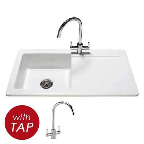 Reginox Contemporary White Ceramic 1.0 Bowl Kitchen Sink RL504CW + Tap 1 Reginox Contemporary White Ceramic 1.0 Bowl Kitchen Sink RL504CW + Tap