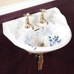 Silverdale Victorian Blue Garden Wall Hung Cloakroom Basin (530mm Wide - 2 Tap Hole)