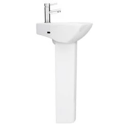 Venice Modern Corner Basin + Pedestal (1 Tap Hole) -Cheap Basins Store VCRNBP D3 460
