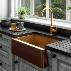 Venice Brushed Copper Belfast Stainless Steel Kitchen Sink + Waste -Cheap Basins Store VSNK025 D2 460
