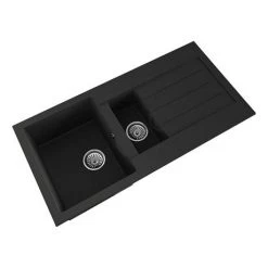 Venice 1.5 Bowl Matt Black Composite Kitchen Sink + Chrome Wastes -Cheap Basins Store VSNK061 D2 460