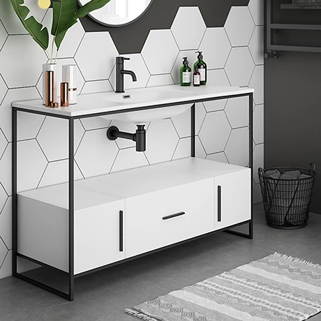 Venice 1200 Black Frame Basin Washstand incl. Solid Stone Basin 1 Venice 1200 Black Frame Basin Washstand incl. Solid Stone Basin