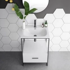 Venice 600 Black Frame Basin Washstand incl. Solid Stone Basin 11 Venice 600 Black Frame Basin Washstand incl. Solid Stone Basin -Cheap Basins Store VWS6 detail1 460