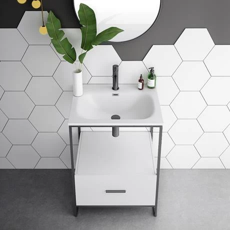 Venice 600 Black Frame Basin Washstand incl. Solid Stone Basin 6 Venice 600 Black Frame Basin Washstand incl. Solid Stone Basin - Image 6