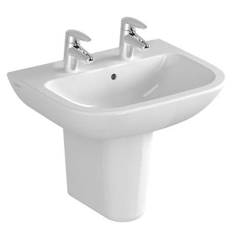 VitrA - S20 Wall Mounted Basin and Half Pedestal - 2 Tap Hole - 5 x Size Options 1 VitrA - S20 Wall Mounted Basin and Half Pedestal - 2 Tap Hole - 5 x Size Options