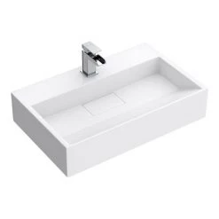 Arezzo 600mm Wall Mounted / Countertop Stone Resin Basin with Hidden Waste Cover -Cheap Basins Store WMC6PMB d4 460